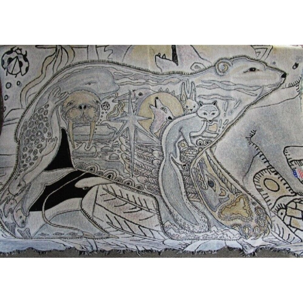 New Large Polar Bear Northwest Woven Cotton Afghan Throw Blanket Arctic Animal - Picture 2 of 5